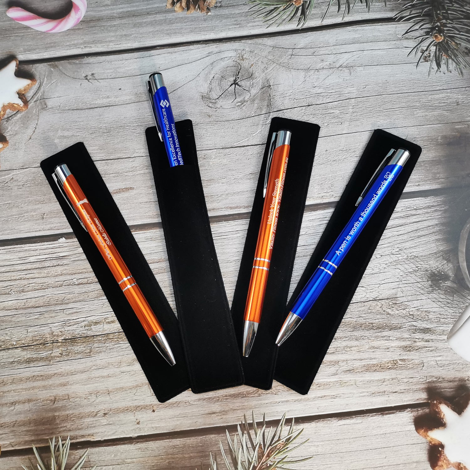 Engraved corporate logo pen with soft pouch for business gifting