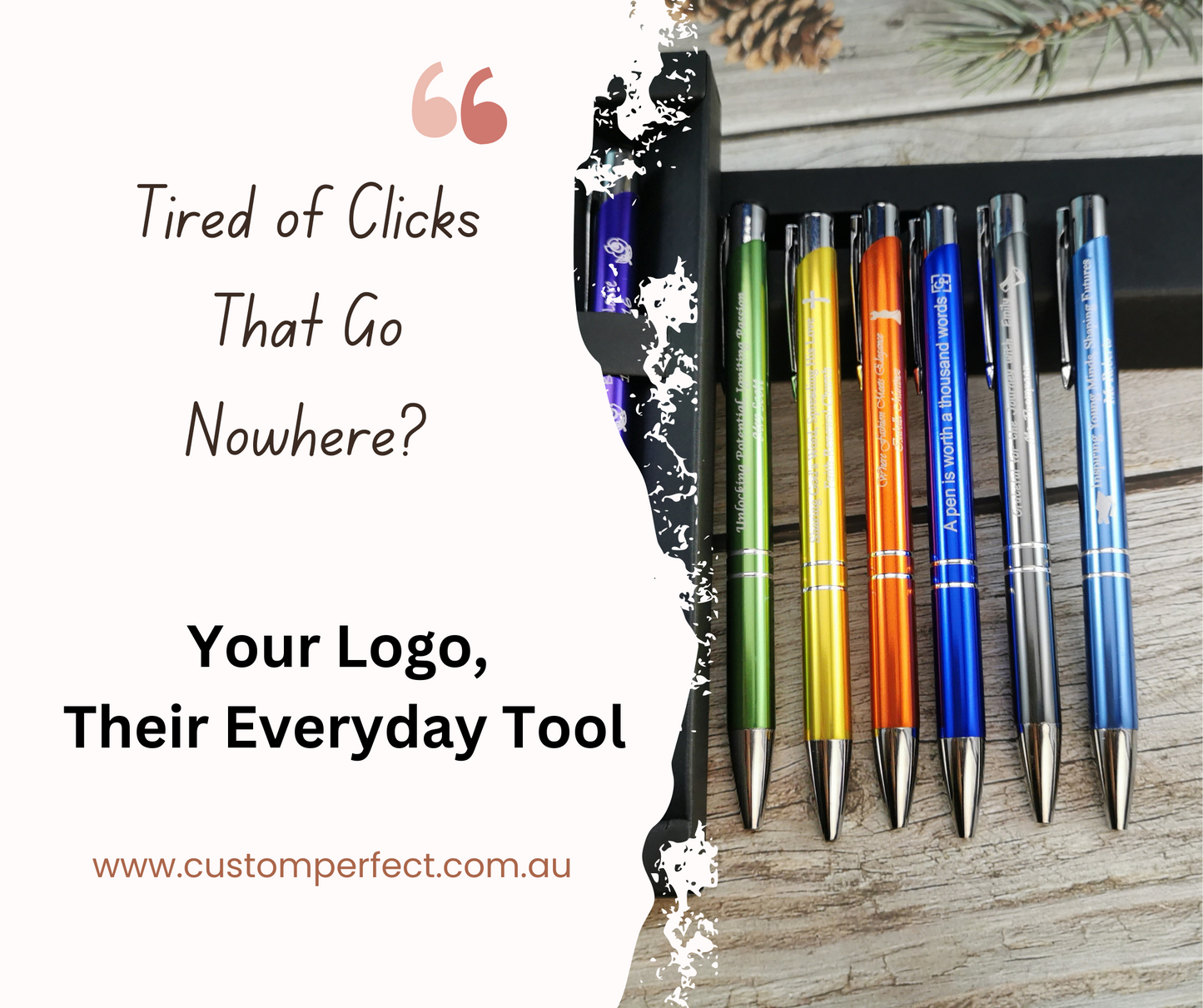 Branded promotional pens displayed