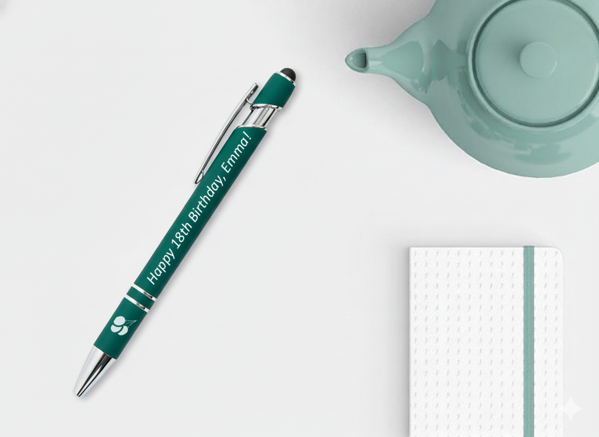 Custom Engraved Stylus Ballpoint Pen with Logo or Text, Personalized Office Gift, Dual Tip Touchscreen Pen, Corporate Promotional Pens Set