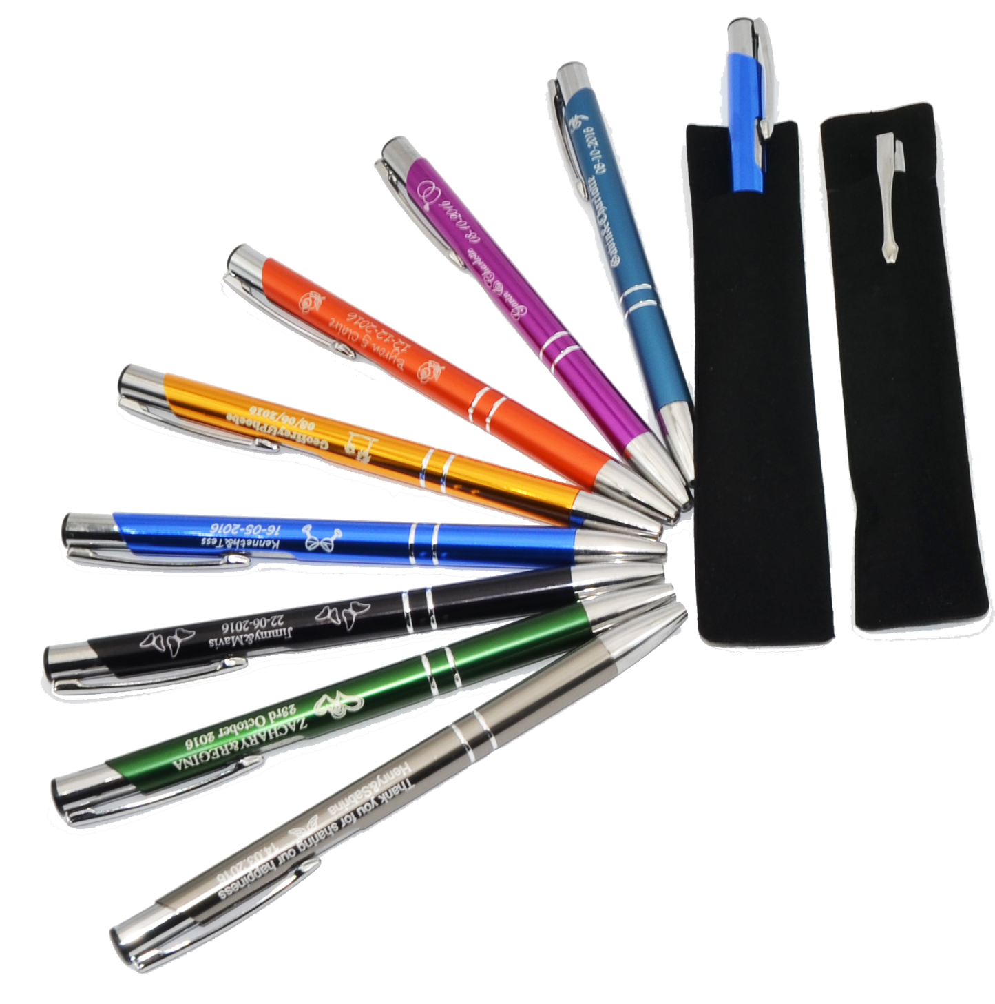 Promotional Personalised Pens with Pouch – Engraved Bulk Pack for Business Events (40–100), Same or Different Text on Each Pen