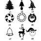 Black and white Christmas-themed icons for engraving – including Christmas trees, wreaths, bells, reindeer, and Santa smiley face