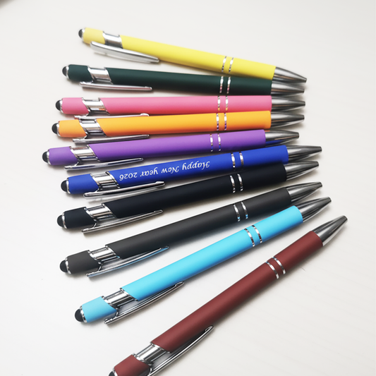 Personalized Engraved Stylus Pen | Custom Text & Logo Dual-Function Ballpoint for Business Gift, Corporate Giveaway, Wedding Favor | 10 Colors