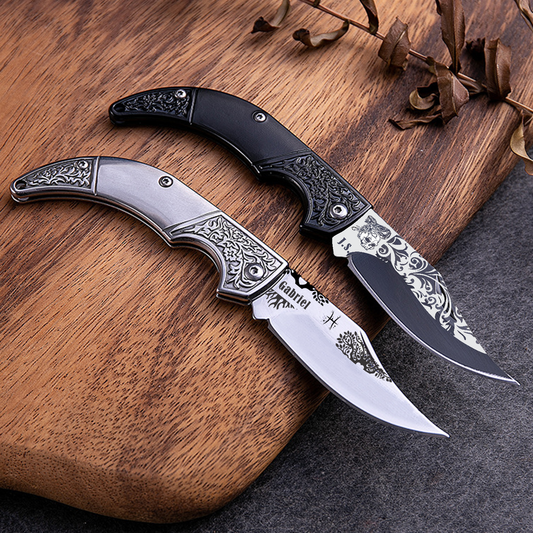 Personalized Pocket Knife with Ornate Handle | Custom Engraved Folding Knife for Men | Groomsmen Gift, Father's Day, Anniversary | Custom Text or Logo