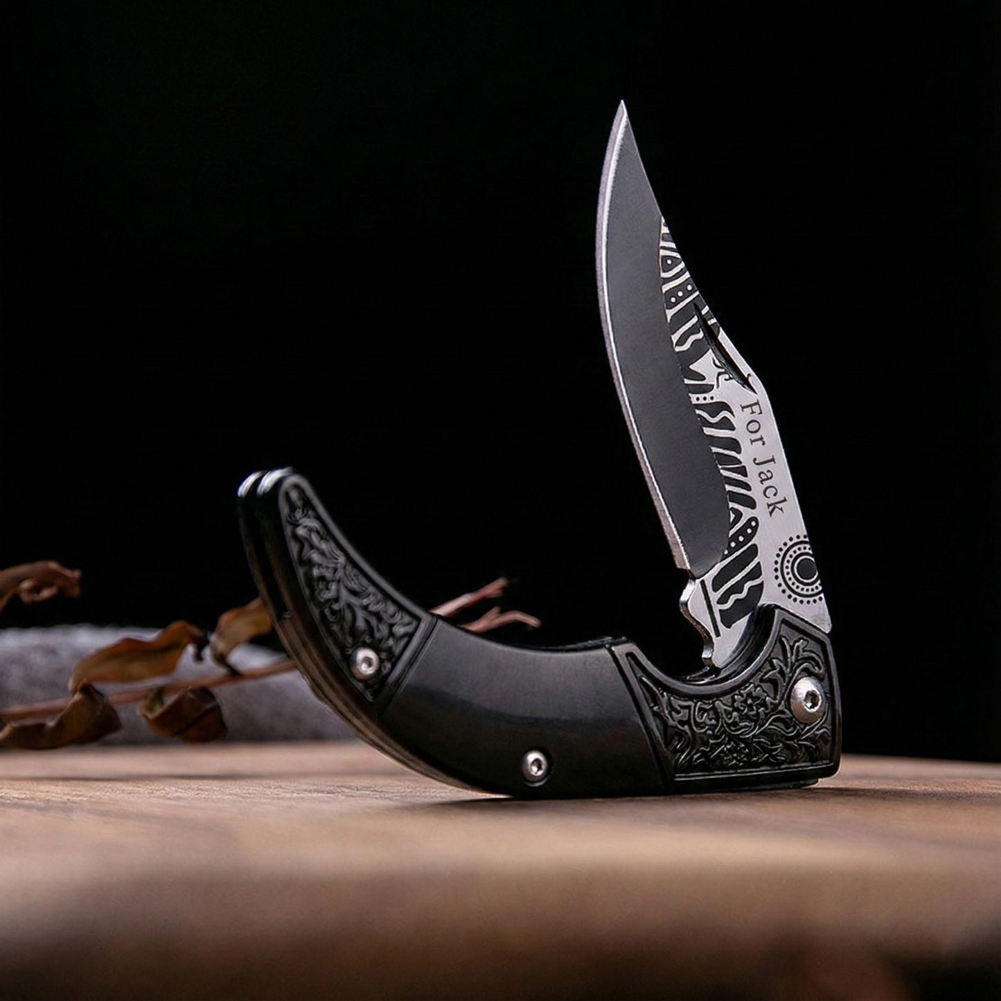 Personalized Pocket Knife with Ornate Handle | Custom Engraved Folding Knife for Men | Groomsmen Gift, Father's Day, Anniversary | Custom Text or Logo