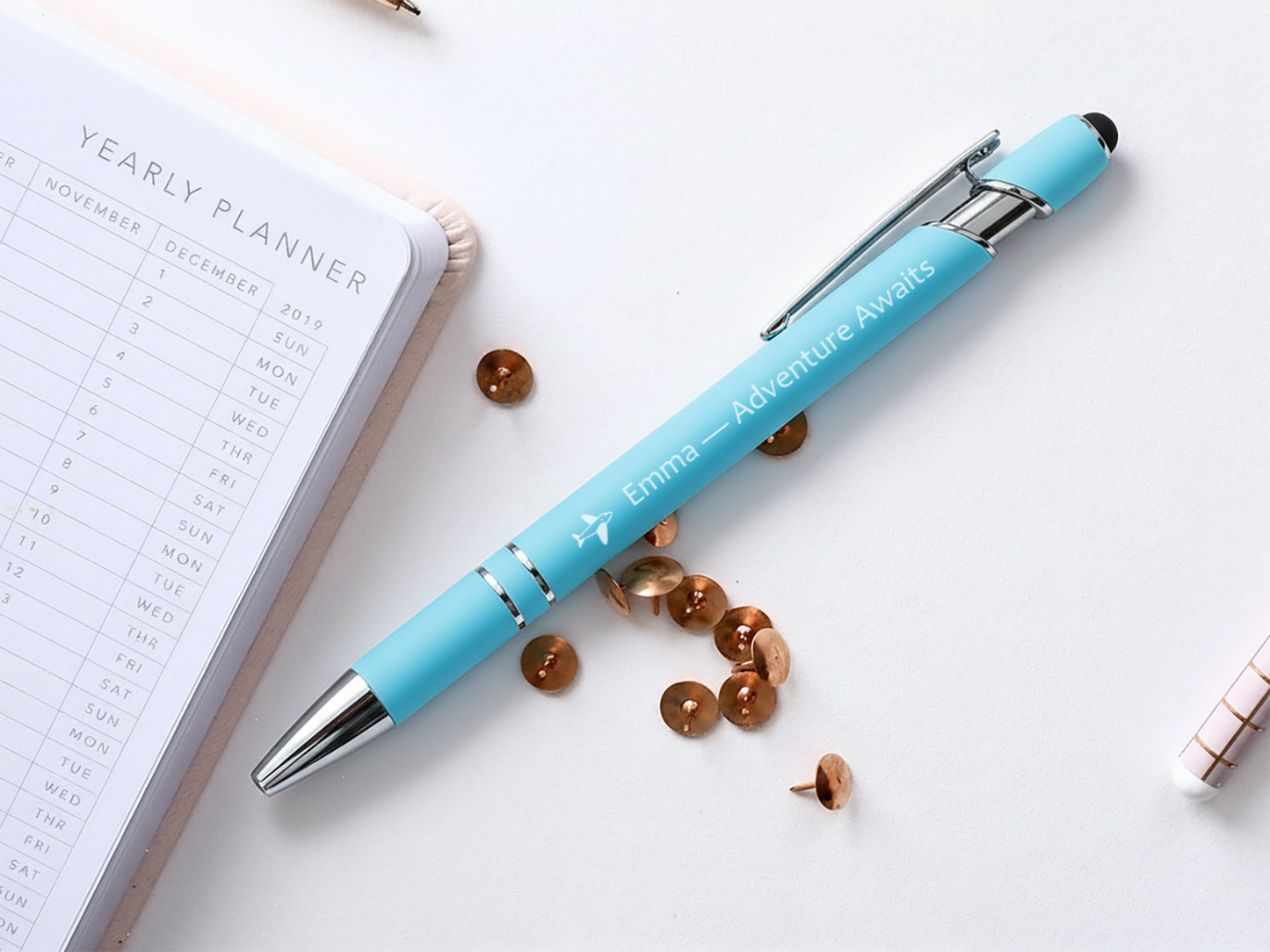 Custom Engraved Stylus Ballpoint Pen with Logo or Text, Personalized Office Gift, Dual Tip Touchscreen Pen, Corporate Promotional Pens Set