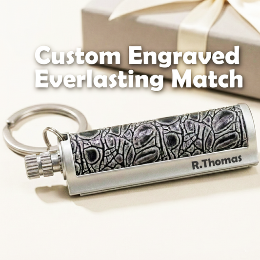Personalised Everlasting Match Keychain with Custom Engraved Name and Icon - Silver Metal Finish, Gold Coast Australia